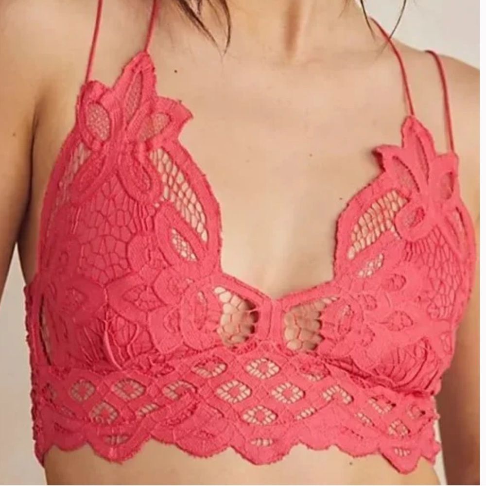 NWOT Free People Adella Lace Longline Bralette in Electropop Pink Small